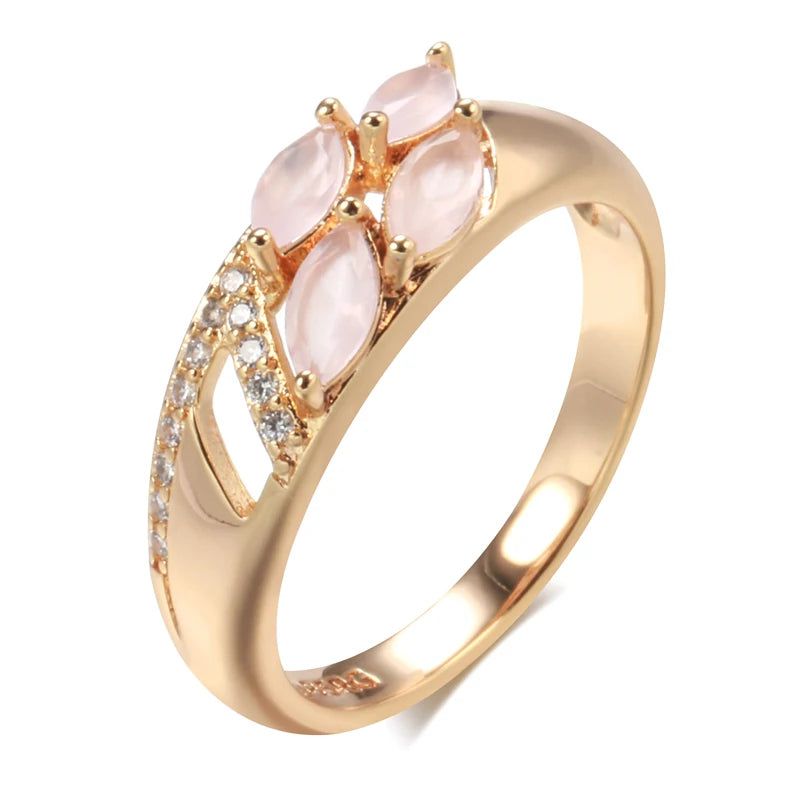 Geometric Luxury Pink Zircon Ring in 585 Rose Gold – Unique Cocktail Jewelry