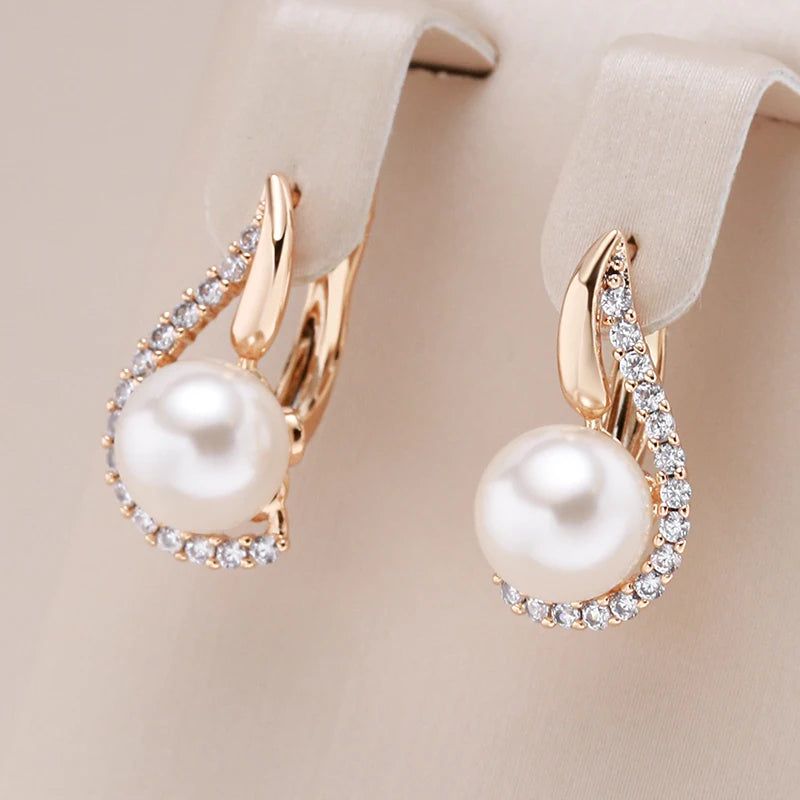 Geometric Pearl Elegance: 585 Rose Gold Bridal Earrings for Timeless Occasions