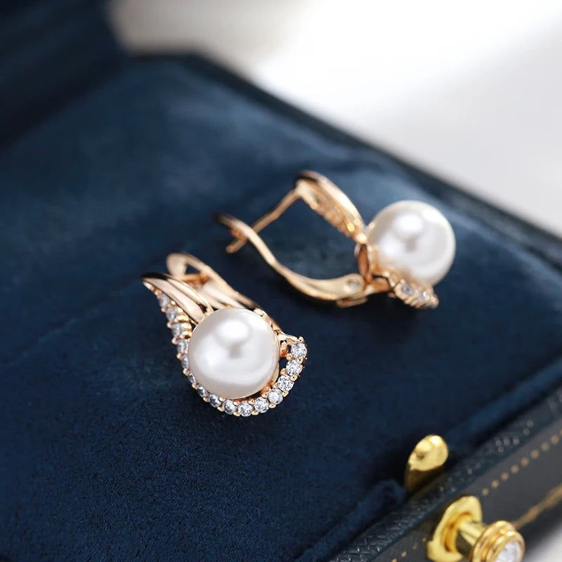 Geometric Pearl Elegance: 585 Rose Gold Bridal Earrings for Timeless Occasions