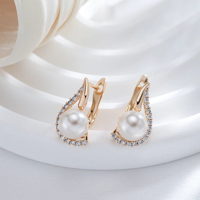 Geometric Pearl Elegance: 585 Rose Gold Bridal Earrings for Timeless Occasions