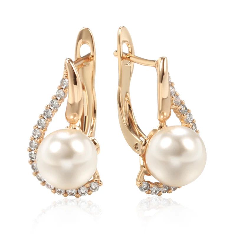 Geometric Pearl Elegance: 585 Rose Gold Bridal Earrings for Timeless Occasions