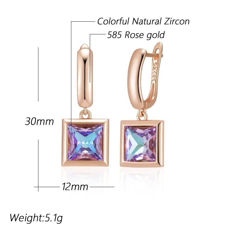 Geometric Purple Zircon Drop Earrings in 585 Rose Gold - Chic Vintage Style Jewelry