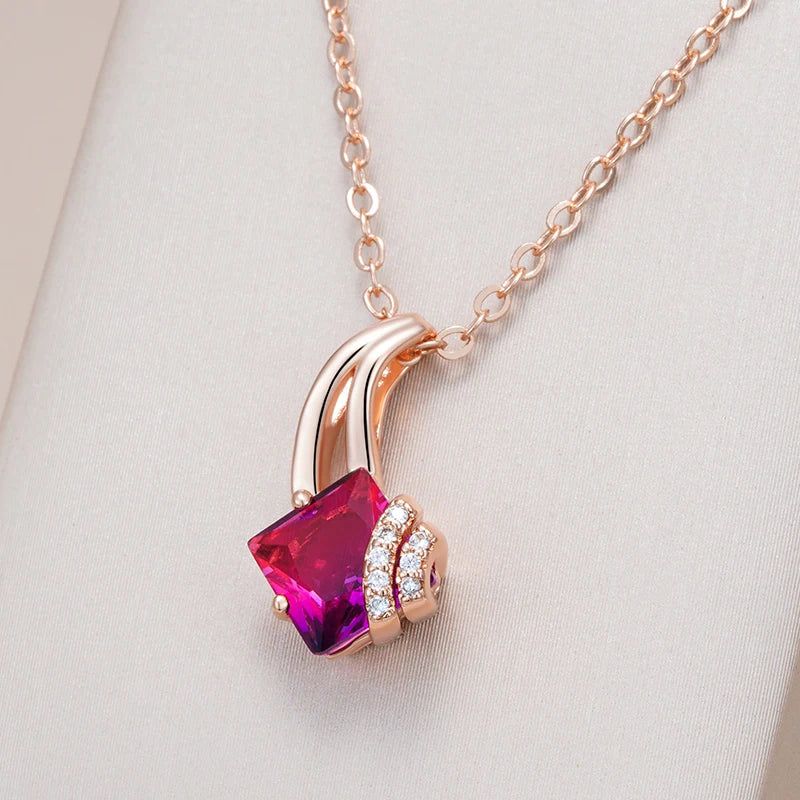 Geometric Red Zircon Pendant Necklace in 585 Rose Gold - Elegant Fashion Jewelry