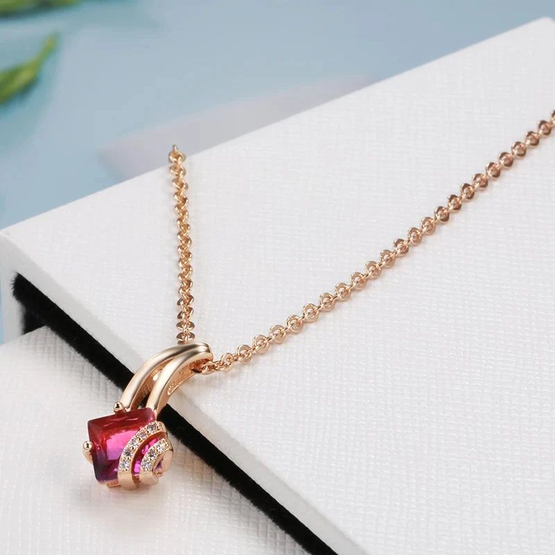 Geometric Red Zircon Pendant Necklace in 585 Rose Gold - Elegant Fashion Jewelry