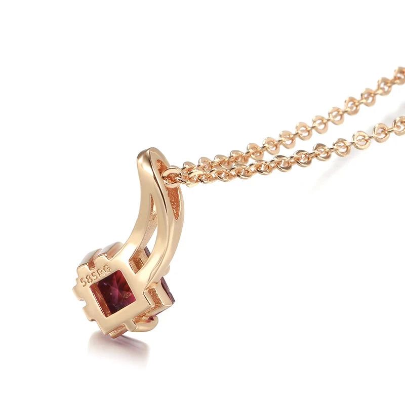 Geometric Red Zircon Pendant Necklace in 585 Rose Gold - Elegant Fashion Jewelry