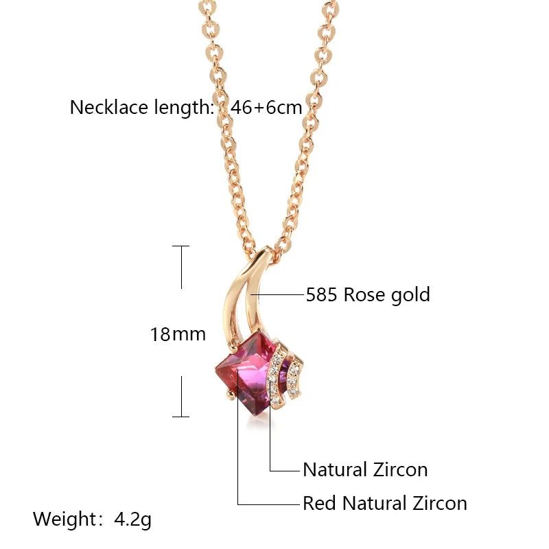 Geometric Red Zircon Pendant Necklace in 585 Rose Gold - Elegant Fashion Jewelry