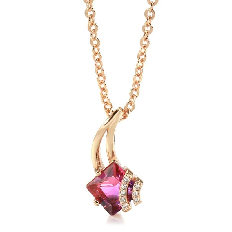 Geometric Red Zircon Pendant Necklace in 585 Rose Gold - Elegant Fashion Jewelry