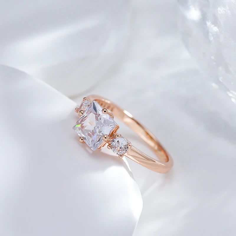 Geometric Rose Gold Cocktail Ring with Natural Zircon Accents