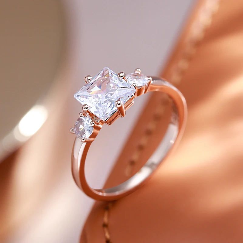 Geometric Rose Gold Cocktail Ring with Natural Zircon Accents