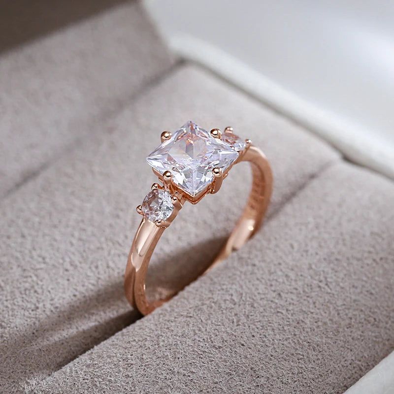 Geometric Rose Gold Cocktail Ring with Natural Zircon Accents