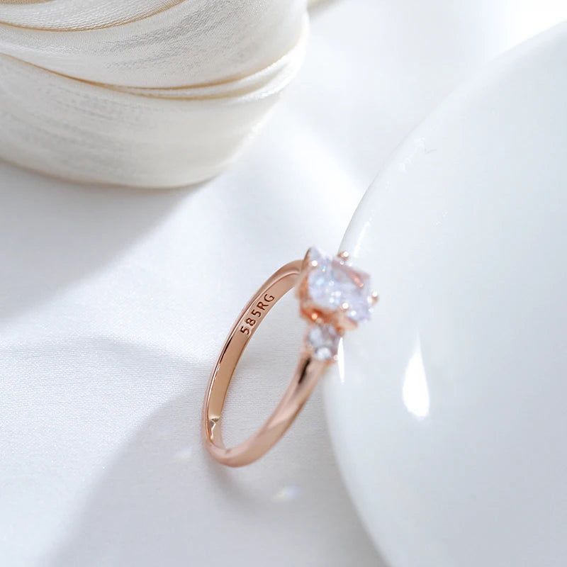 Geometric Rose Gold Cocktail Ring with Natural Zircon Accents