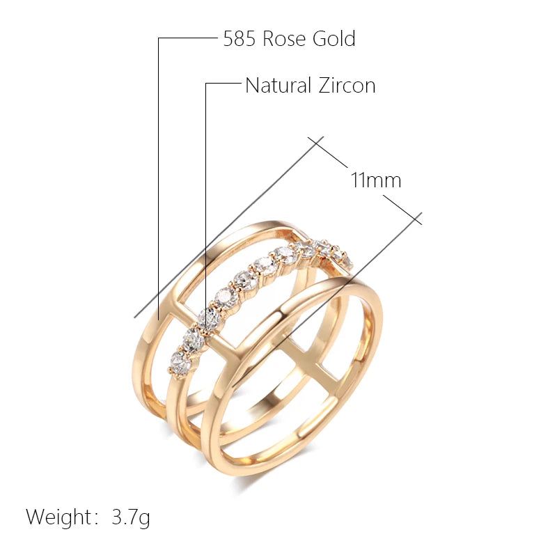 Geometric Rose Gold Cocktail Ring with Natural Zircon Accents