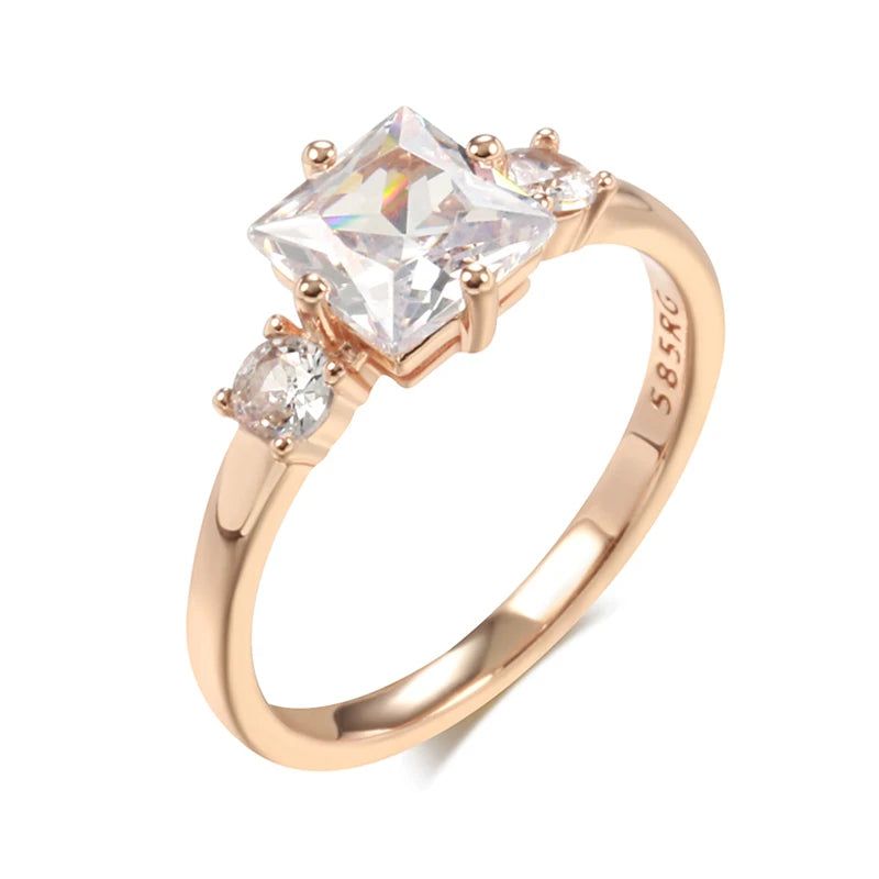 Geometric Rose Gold Cocktail Ring with Natural Zircon Accents