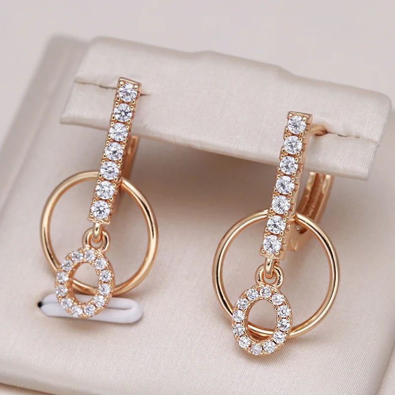 Geometric Rose Gold Dangle Earrings with Natural Zircon - Elegant Bridal Jewelry