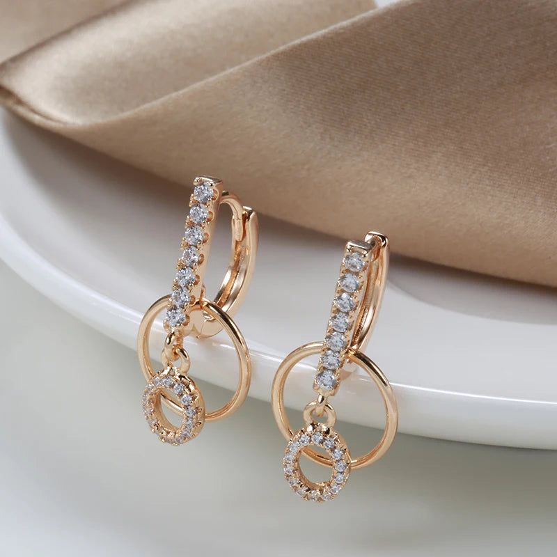 Geometric Rose Gold Dangle Earrings with Natural Zircon - Elegant Bridal Jewelry