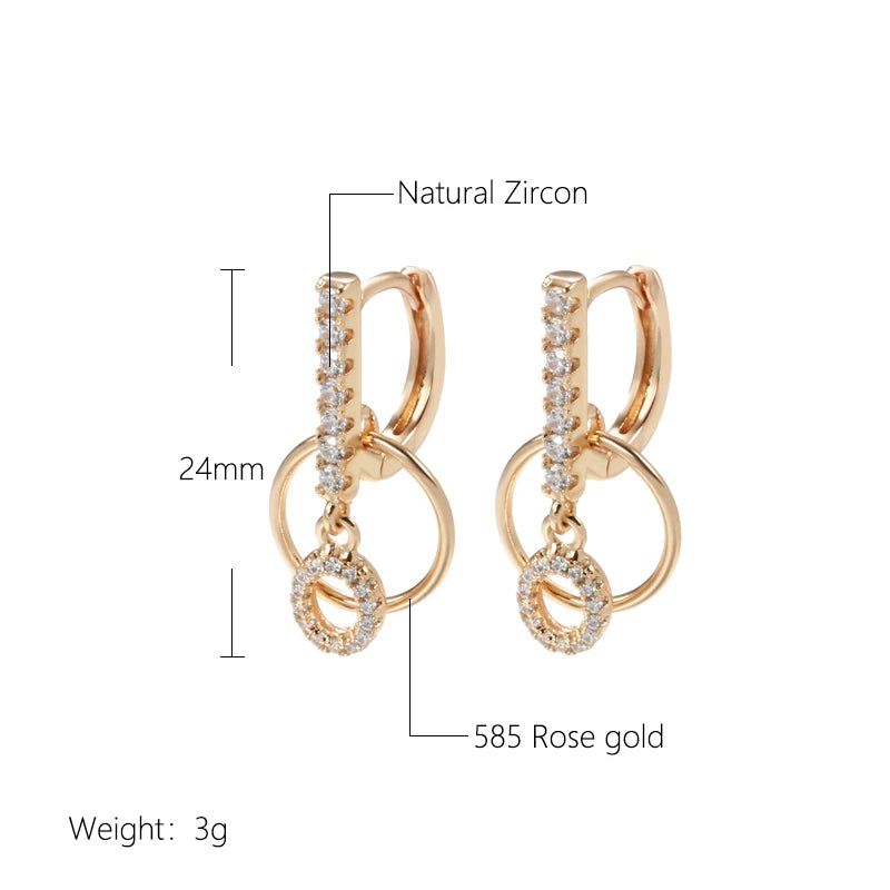 Geometric Rose Gold Dangle Earrings with Natural Zircon - Elegant Bridal Jewelry