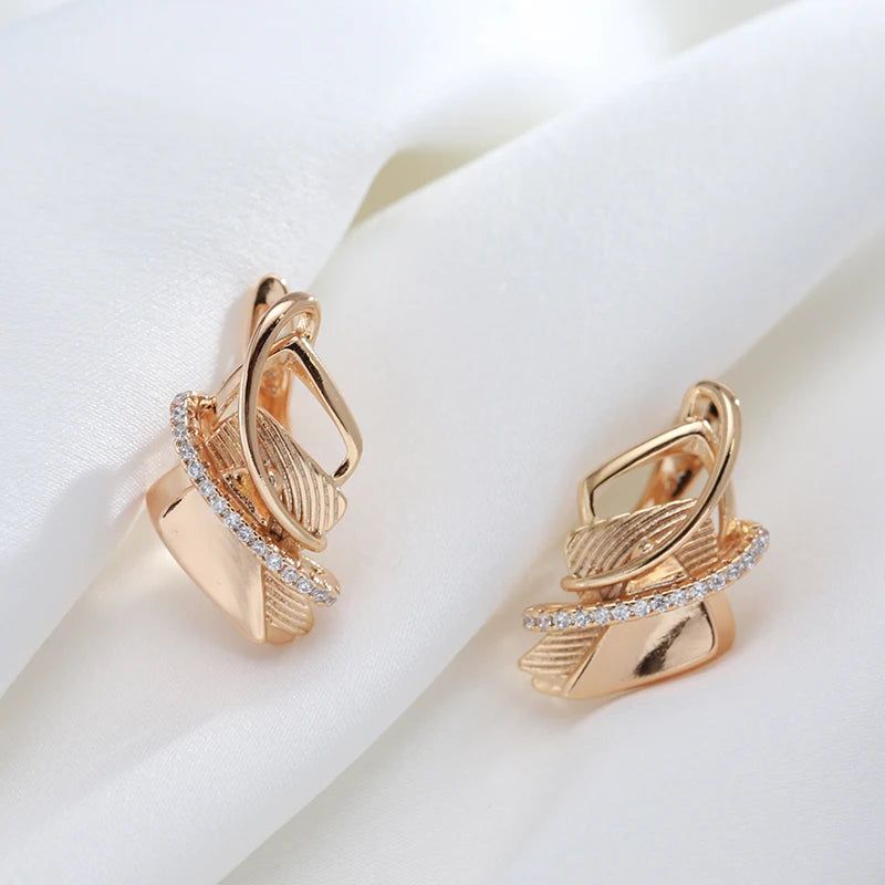 Geometric Rose Gold Dangle Earrings with Natural Zircon - Elegant Modern Jewelry