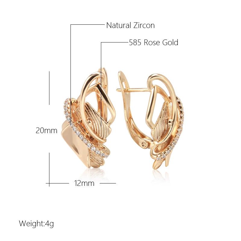 Geometric Rose Gold Dangle Earrings with Natural Zircon - Elegant Modern Jewelry