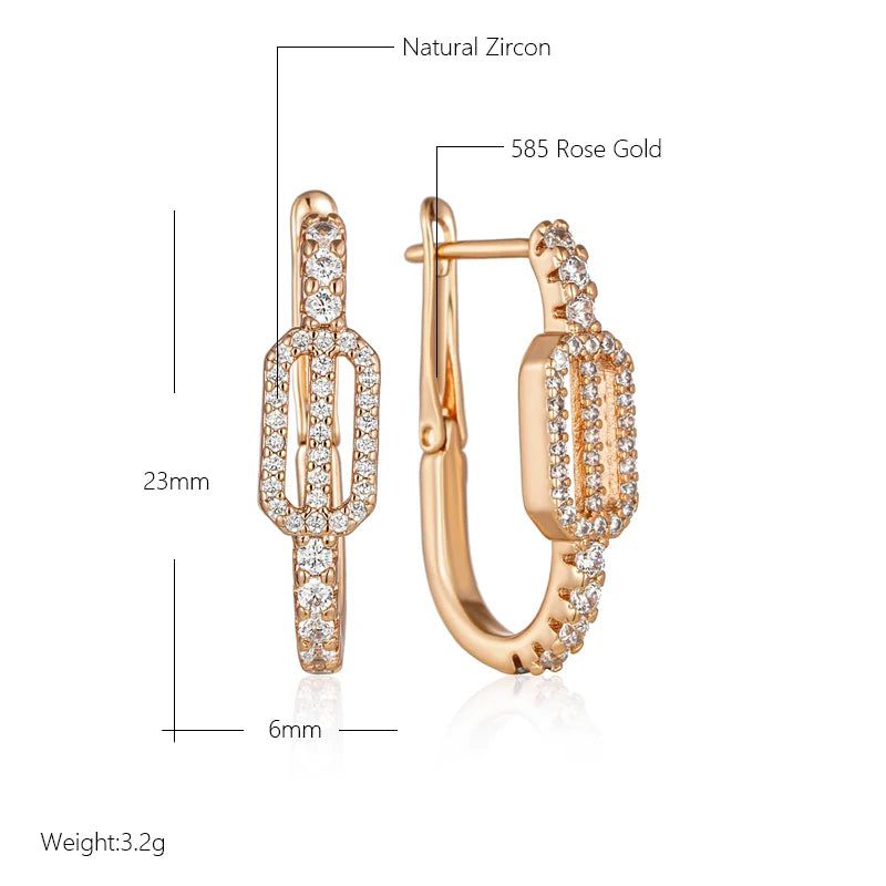 Geometric Rose Gold Drop Earrings with Natural Zircon Accents