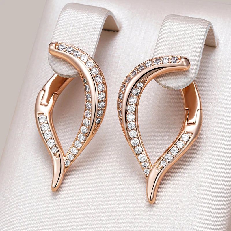 Geometric Rose Gold Drop Earrings with Natural Zircon - High-Quality Fashion Jewelry