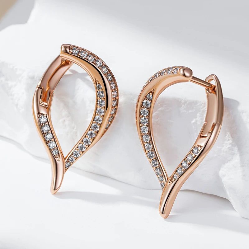 Geometric Rose Gold Drop Earrings with Natural Zircon - High-Quality Fashion Jewelry