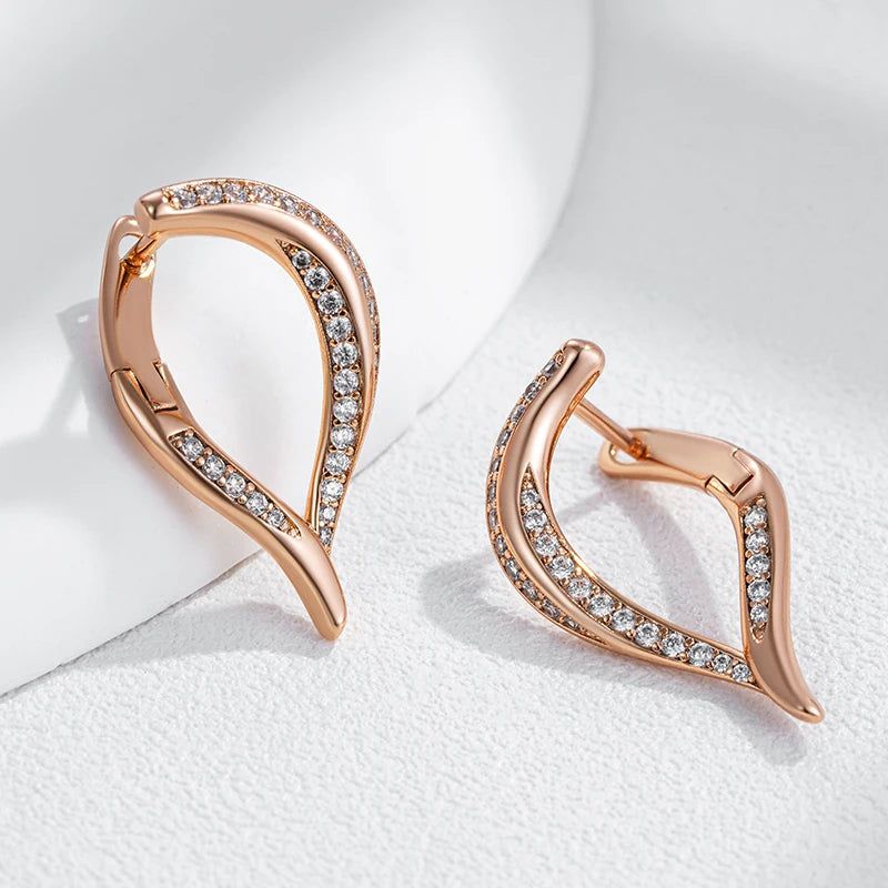 Geometric Rose Gold Drop Earrings with Natural Zircon - High-Quality Fashion Jewelry