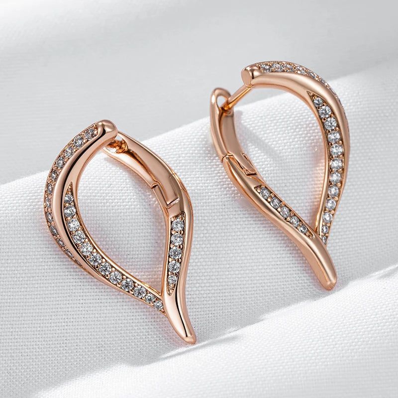 Geometric Rose Gold Drop Earrings with Natural Zircon - High-Quality Fashion Jewelry