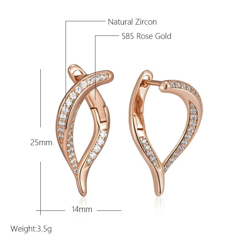 Geometric Rose Gold Drop Earrings with Natural Zircon - High-Quality Fashion Jewelry