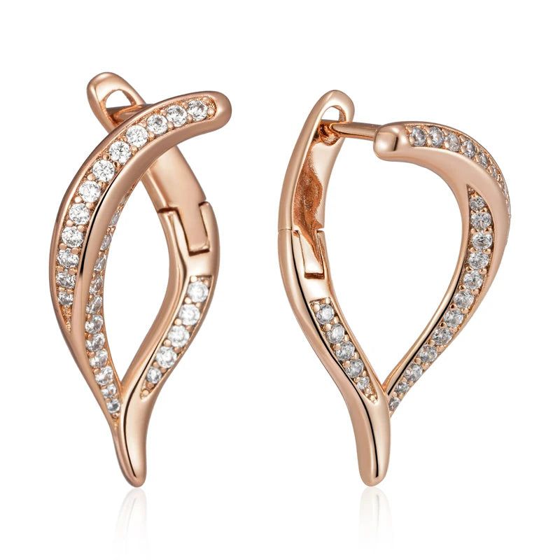 Geometric Rose Gold Drop Earrings with Natural Zircon - High-Quality Fashion Jewelry