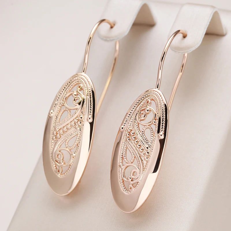 Geometric Rose Gold Long Drop Earrings with Hollow Flower Design - Trendy Fashion Jewelry