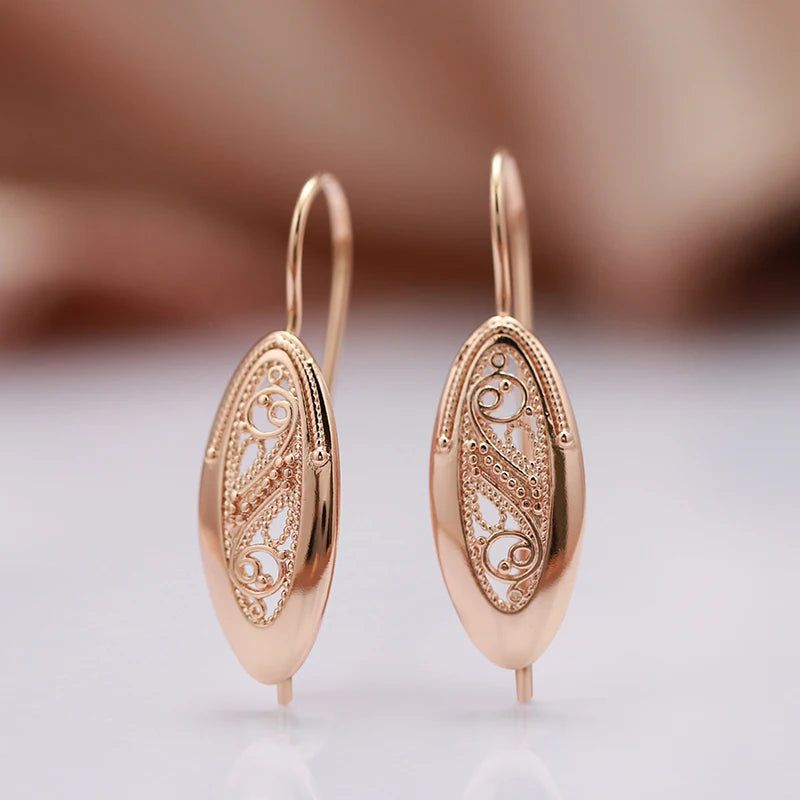 Geometric Rose Gold Long Drop Earrings with Hollow Flower Design - Trendy Fashion Jewelry