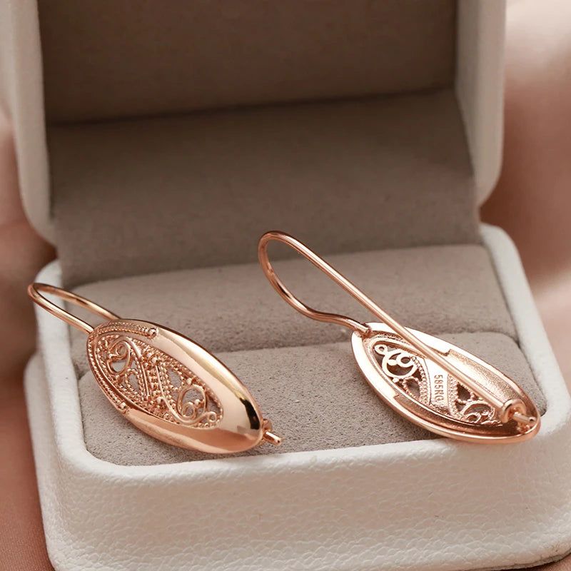 Geometric Rose Gold Long Drop Earrings with Hollow Flower Design - Trendy Fashion Jewelry