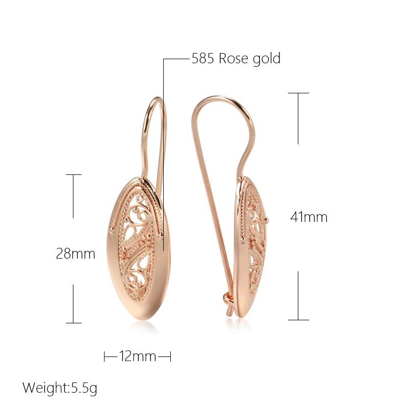 Geometric Rose Gold Long Drop Earrings with Hollow Flower Design - Trendy Fashion Jewelry