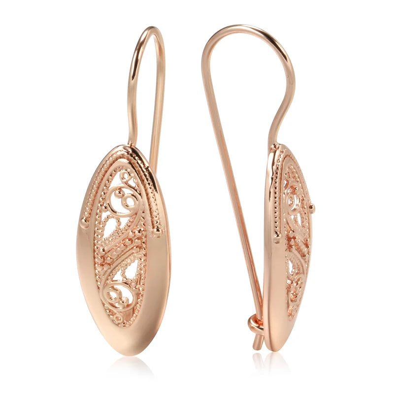 Geometric Rose Gold Long Drop Earrings with Hollow Flower Design - Trendy Fashion Jewelry