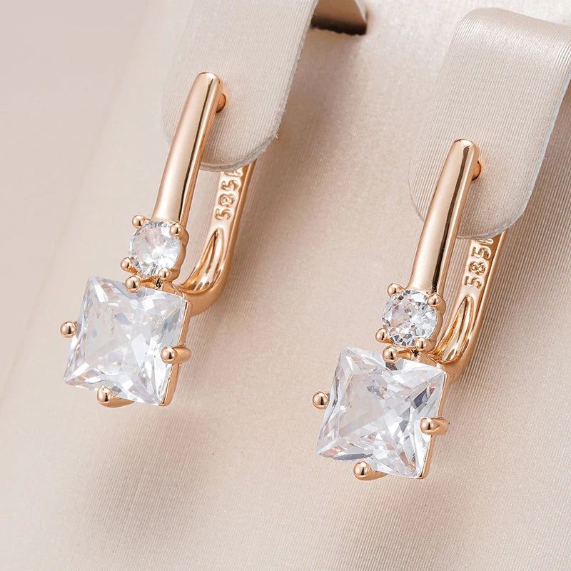 Geometric Rose Gold Natural Zircon Drop Earrings - Premium Quality Jewelry