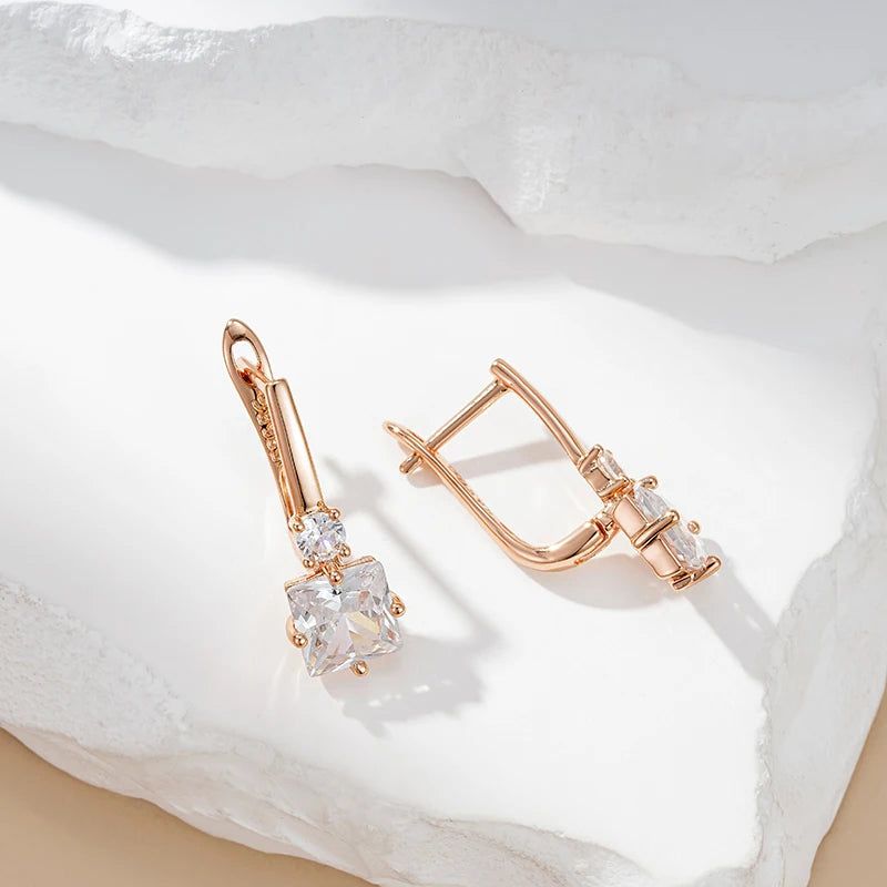 Geometric Rose Gold Natural Zircon Drop Earrings - Premium Quality Jewelry