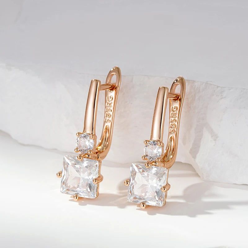 Geometric Rose Gold Natural Zircon Drop Earrings - Premium Quality Jewelry