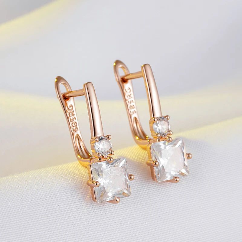 Geometric Rose Gold Natural Zircon Drop Earrings - Premium Quality Jewelry