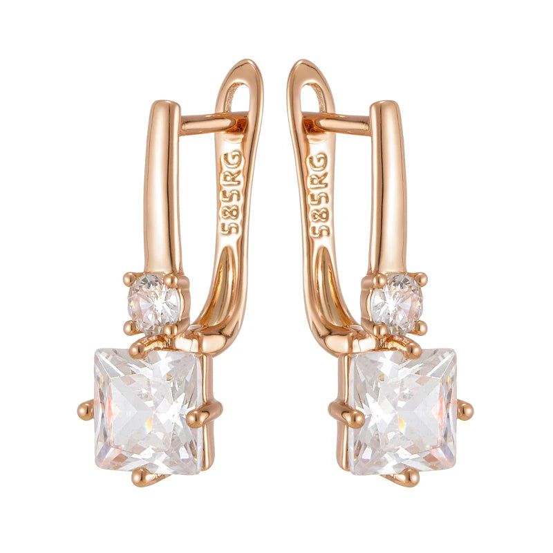 Geometric Rose Gold Natural Zircon Drop Earrings - Premium Quality Jewelry