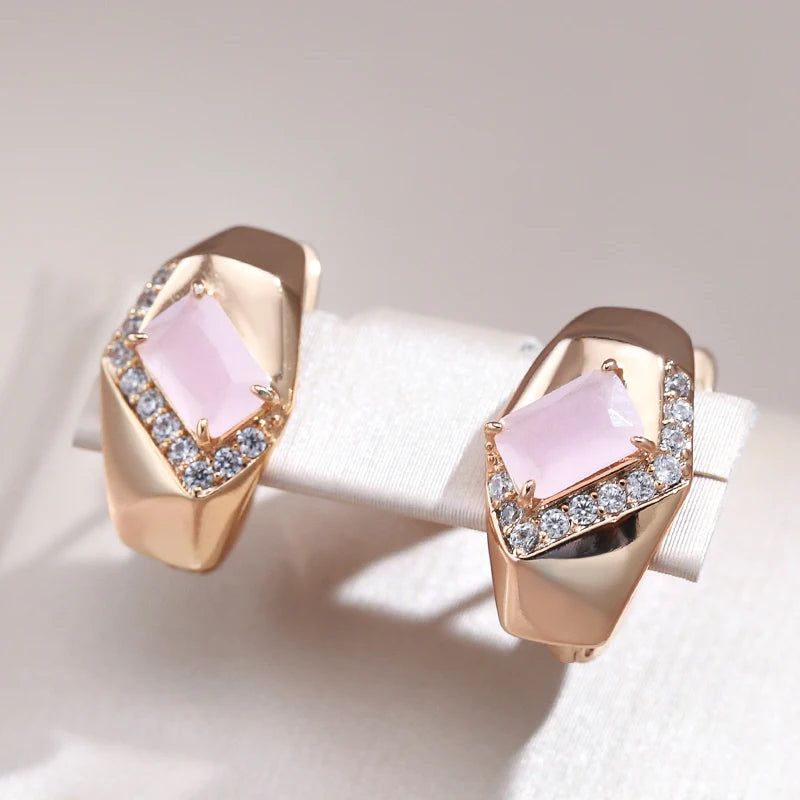 Geometric Rose Gold Pink Zircon Drop Earrings - Trendy Vintage Jewelry