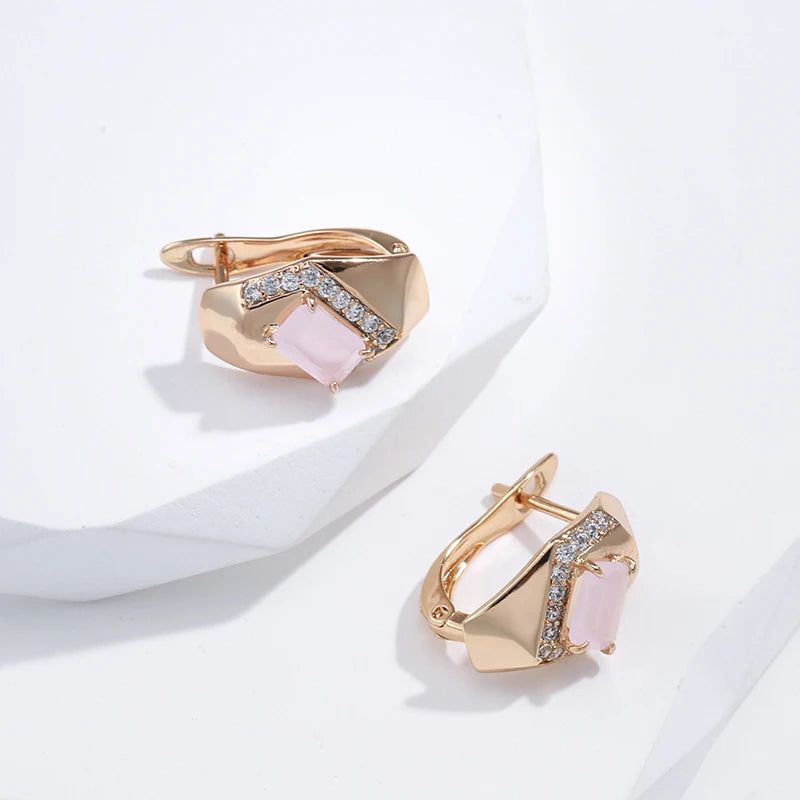 Geometric Rose Gold Pink Zircon Drop Earrings - Trendy Vintage Jewelry