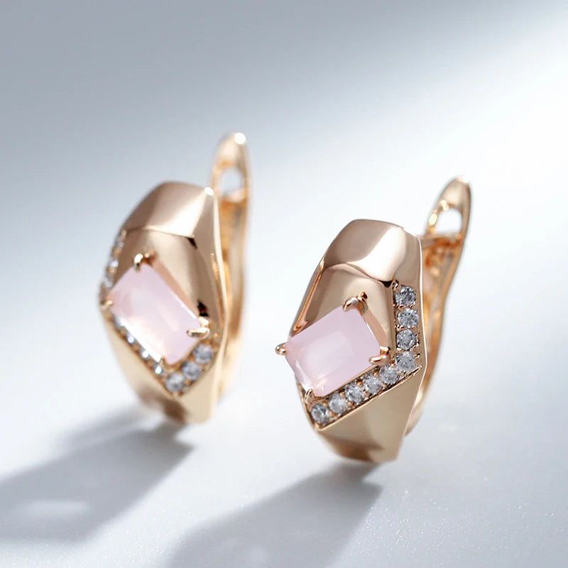 Geometric Rose Gold Pink Zircon Drop Earrings - Trendy Vintage Jewelry