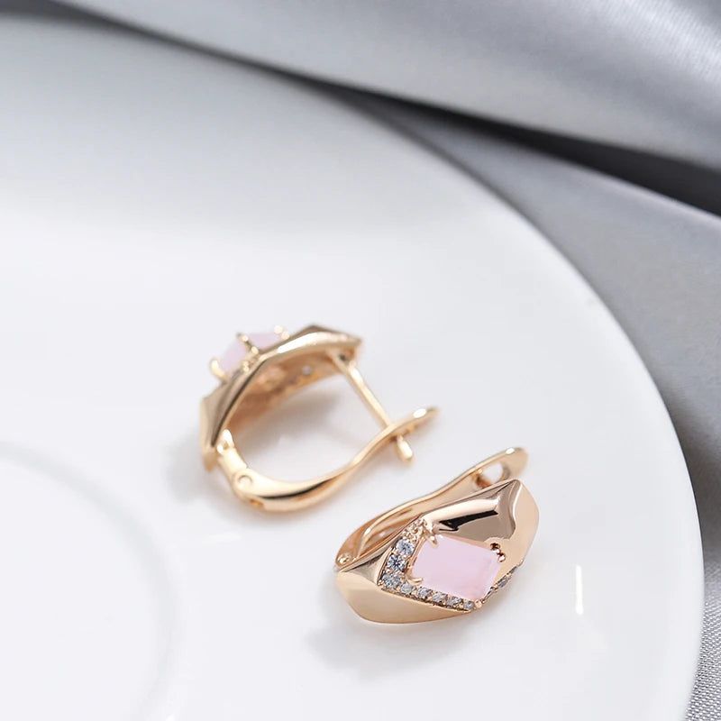 Geometric Rose Gold Pink Zircon Drop Earrings - Trendy Vintage Jewelry