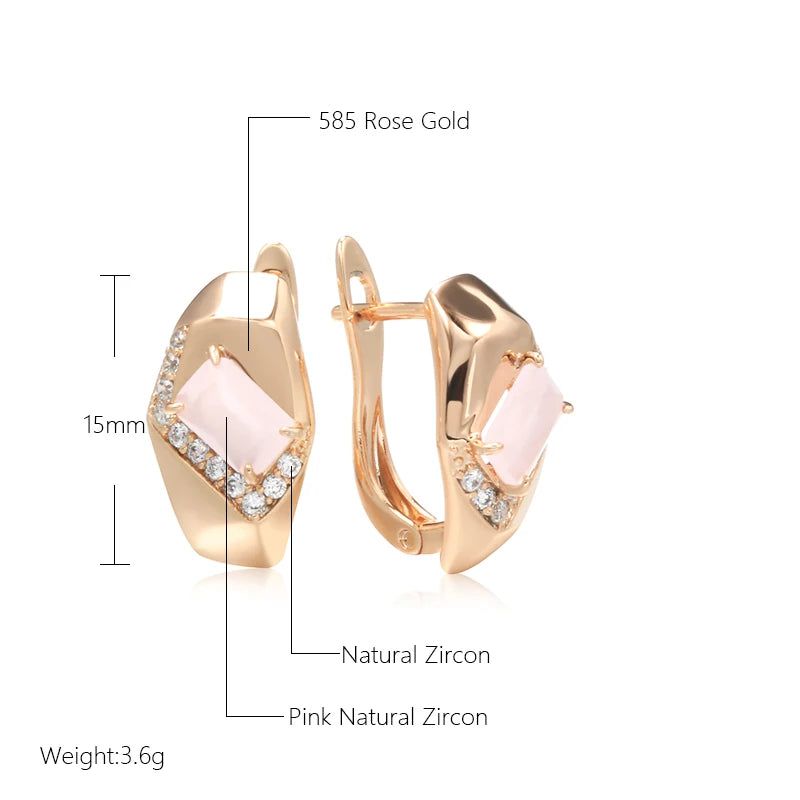 Geometric Rose Gold Pink Zircon Drop Earrings - Trendy Vintage Jewelry