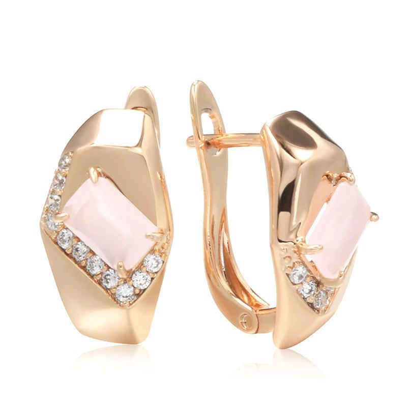 Geometric Rose Gold Pink Zircon Drop Earrings - Trendy Vintage Jewelry