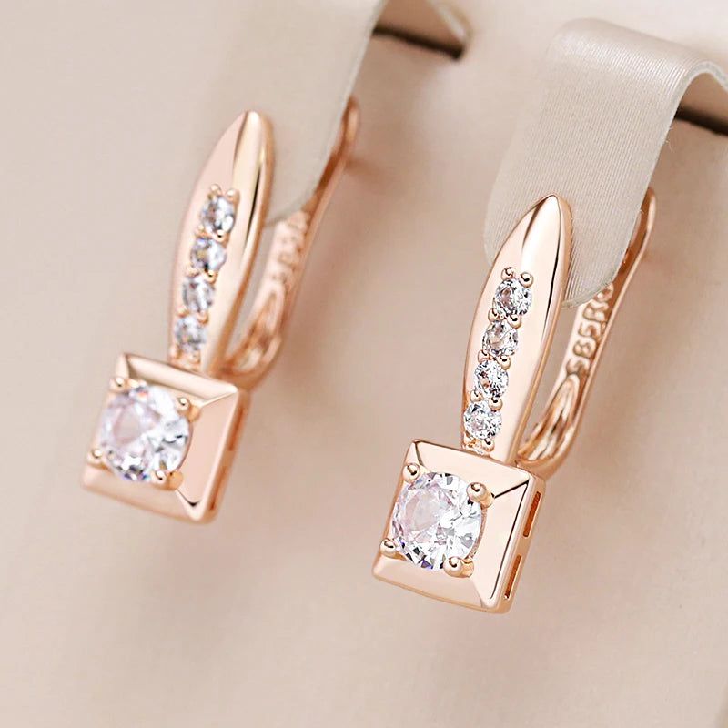 Geometric Rose Gold Plated Zircon Dangle Earrings for Elegant Occasions