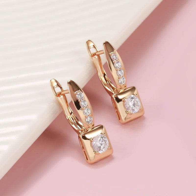 Geometric Rose Gold Plated Zircon Dangle Earrings for Elegant Occasions