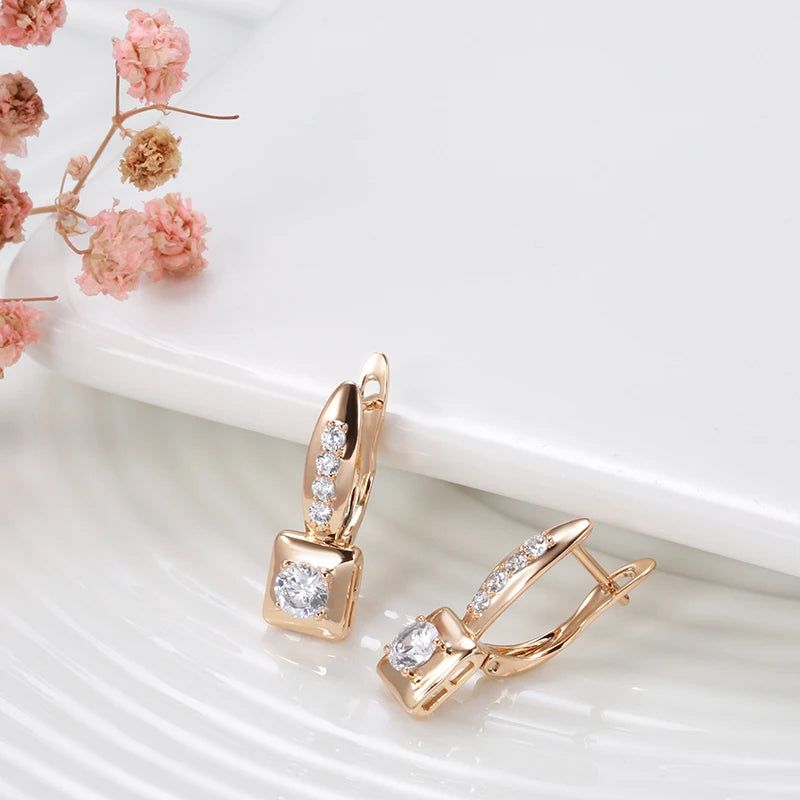 Geometric Rose Gold Plated Zircon Dangle Earrings for Elegant Occasions