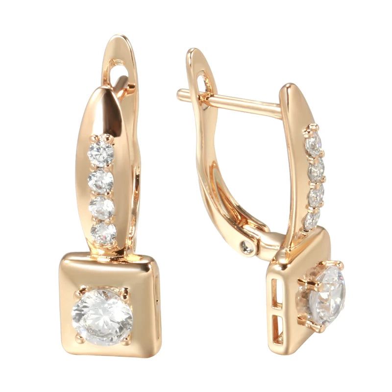 Geometric Rose Gold Plated Zircon Dangle Earrings for Elegant Occasions