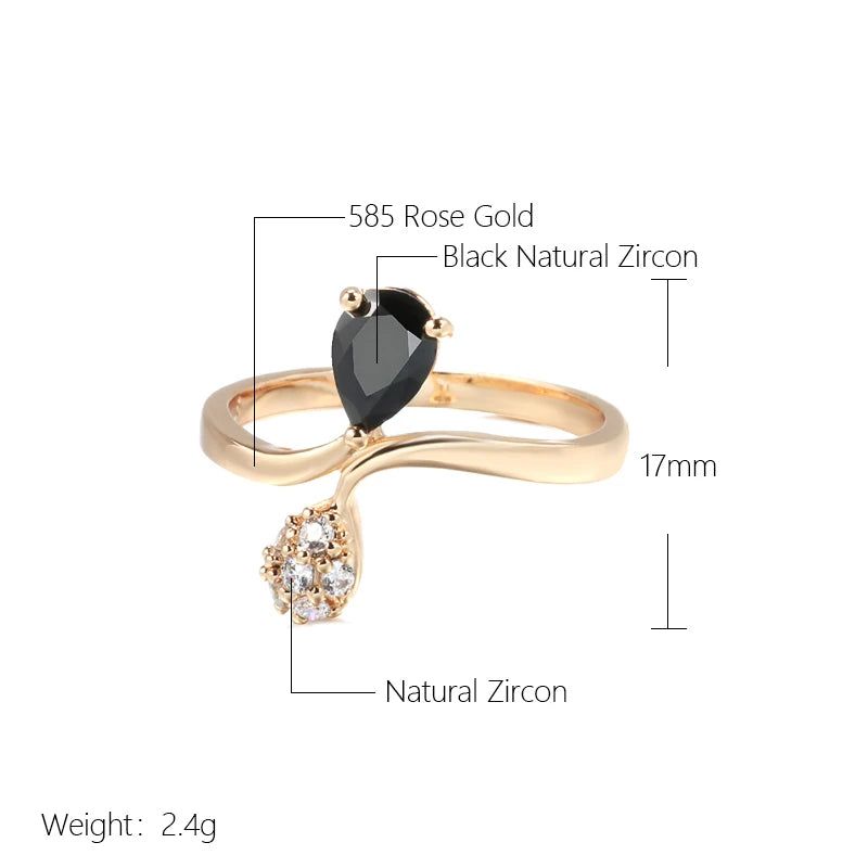 Geometric Vintage Rose Gold Cocktail Ring with Black Natural Zircon